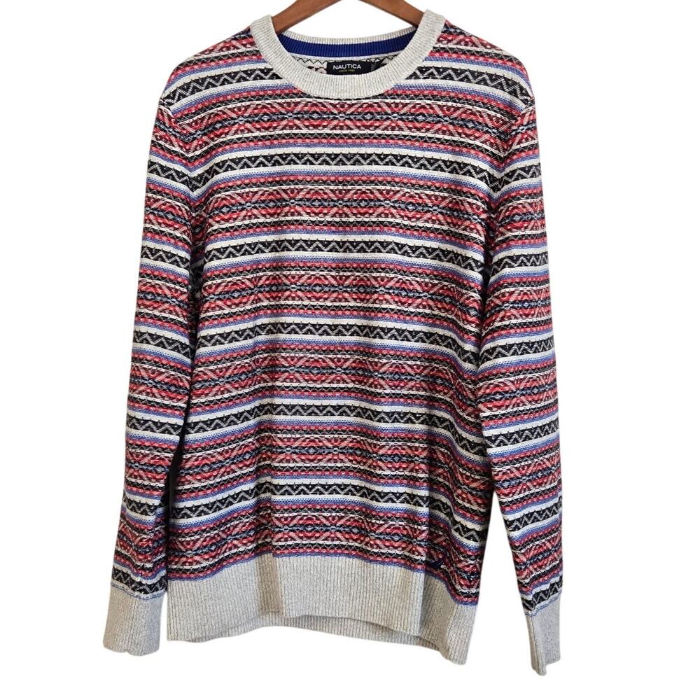 Ski Chalet Cabincore Preppy Nautica Geometric Stripe Coogi-Inspired Sweater L